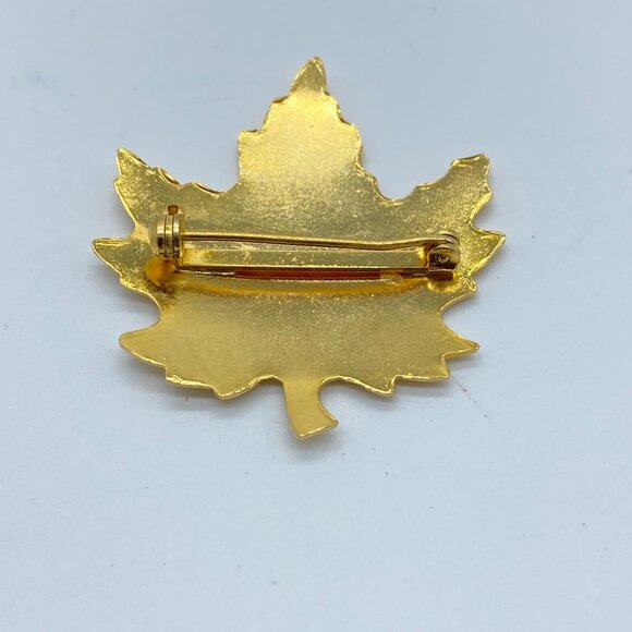 Vintage Gold Tone Fall Enamel Maple Leaf Brooch Pins Set Of 3 Gold Green & Brown - Picture 7 of 10